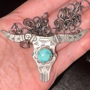 925 Silver and Turquoise Steer Pendant Necklace